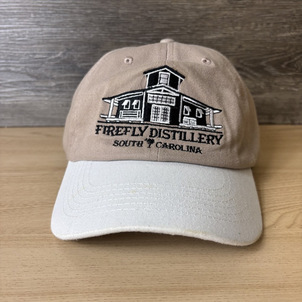 Firefly Distillery Hat Cap Strap Back Tan White Embroidered South Carolina Mens